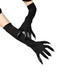1 Pair Black Halloween Long Fingernail Witch Gloves, Role Play Prop Accessories Claw Gloves For Witch Performance, Suitable For Holiday Parties, Masquerades, Nightclubs, Halloween, Christmas Gifts Autumn Fall Winter Fall Arm Warmers - Multicolor - View 5