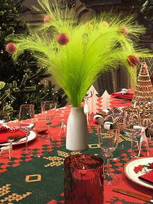 66/42/36/30/24/18/12/6/1 Pc Christmas Tree Branch Green Curly Christmas Decorations Green Hair Pampas Reed Grass Christmas Holiday Decoration Pampas Grass Christmas Reed Indoor And Outdoor Garden Decoration Home Green Red Ball Pampas Cutting Crafts Winter Room Decor