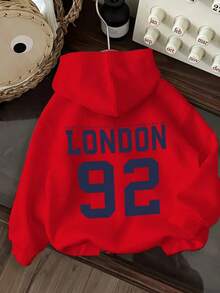 Sudadera hoodie sweatshirt dama mujer gorro capucha encapuchada manga larga algodon bolsa canguro cangurera estampado london inglaterra londres reino unido uk europa ciudad numeros letras college colegial varsity puños rib acanalados casual atletica aesthetic homie cossy casa diario frio ciudad urbana moderna juvenil comoda abrigadora caliente calientita ejercicio pijamada - Rojo - Ver 1