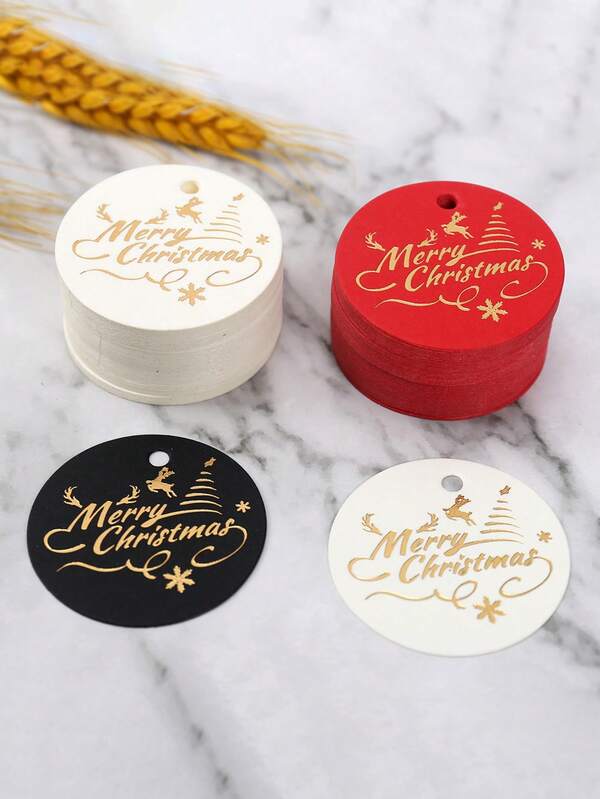 50pcs Christmas Gift Tags, Round Golden Foil Holiday Present Labels, DIY Xmas Wrapping & Festive Decoration, Suitable For Christmas & Holiday Season, Scene Decor, Festivals Decor, Room Decor, Home Decor, Offices Decor, Theme Party Decor, Christmas Decor