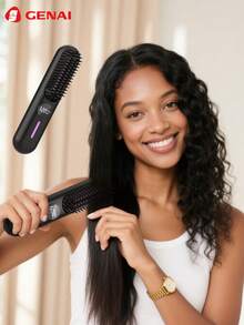 GENAI 离子直发梳，便携式负离子直发器，持久加热直发梳，轻巧便携，防烫设计