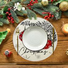 1pc/4pcs/6pcs/60pcs Christmas Pine Branch Bow Ornament Round Placemats, Christmas Linen Placemats, Stain-Resistant Placemats, Suitable For Home, Dining Room And Restaurants, Tabletop Decor, Home Goods - Multicolor - View 6