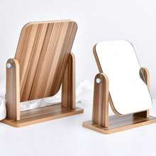 1 oglindă de machiaj din lemn, oglindă rotativă pentru birou, oglindă de toaletă pentru căminul studențesc, oglindă de înfrumusețare