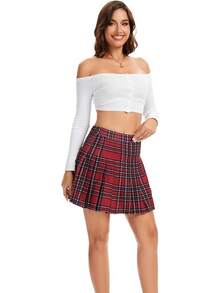 Short Pleated Skirts For Women Cheerleader Uniform High Waist A-Line Mini Skirt - 紅色格子 - 查看 5