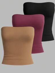 Kit3 Tomara Que Caia Cropped Tubinho Top Tube Faixa Blusa Feminino Básico forrada Suplex Blogueira Premium