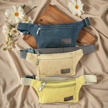 MEJORADA Unisex Canvas Fanny Pack With 3 Zippers, UPGRADED, Adjustable Flat Waist Bag For Men And Women – Ideal For Travel, Sports, And Everyday Use - 摩卡棕 - 查看 3