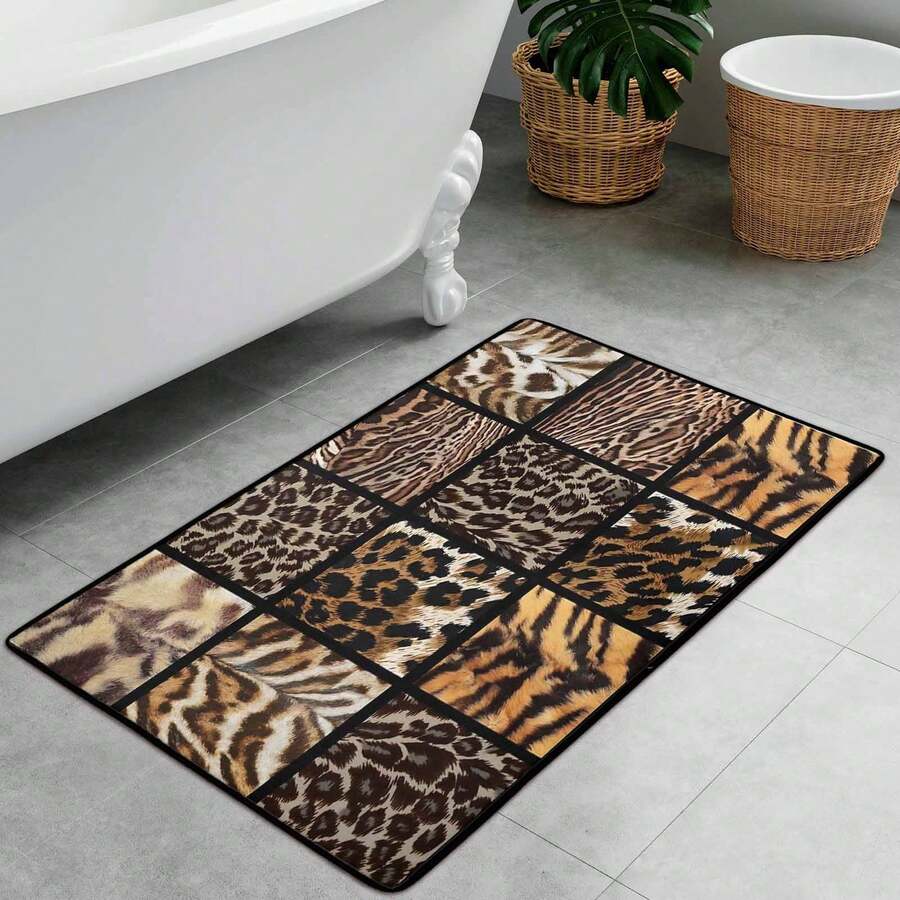 1pc Pink Leopard Area Rugs, Cute Animal Print Soft Low Pile Rug For S Room And Dorm, Non-Slip Backing, Machine Washable, Bohemian Decor,Non-Slip Low Pile Flannel Decor Rugs, Machine Washable Indoor Rug With Black Binding Rug, Suitable For Dining Room, Bedroom Home Office Laundry Kitchen(31*20in/16*48in/18*60in/84*60in) - Color -3 - View 1