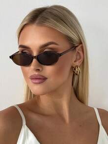 1pc Oval Shaped Small Frame Fashion Glasses, Retro, Personalized, Versatile, Casual And Elegant Women's Glasses Suitable For Daily Wear, Back To School Wear, Vacation Travel, College Style, Summer Beach Accessories, Women's Accessories - Brown - View 5