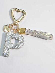 1pc White Ceramic Rhinestone Letter Keychain, Cute Personalized Bag/Car Key Chain, Simple Heart Decor For Mom, Friends, Valentine's Day Halloween Accessories Teachers Day Christmas Gift Ideas Bag Accessories Lanyards With Id Holder Car Accessories Bag Charms