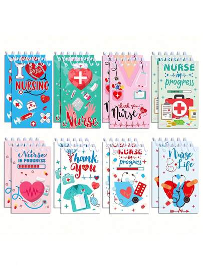Nurse's Day Mini Loose-Leaf Notebook - Spiral Bound Pocket Notebook, Lined Notepad, Cartoon Nurse's Day Party Supplies, Notebook, American Style, Cartoon Theme, Cute Portable Notebook, Pocket Size Notebook, English Loose-Leaf Notepad, School Supplies, Back To School