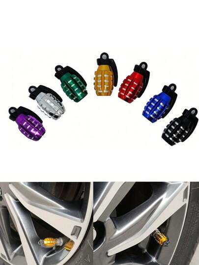 2/4 件优质金属轮胎气门嘴盖套装 - 改装零件，手榴弹铝制设计 - 防爆轮胎气门嘴盖，防尘防水，适用于汽车、卡车、摩托车和自行车