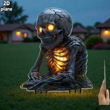 2D Flat Halloween Skeleton Garden Stakes - Easy To Install Outdoor Yard Decor Without Tools, With Realistic Glowing Eyes Suitable For Halloween Party, Graveyard, Patio - Durable Plastic Lawn Display Stakes, Perfect Halloween Gift, Creates Eerie Atmosphere, Sturdy Structure, Essential For Party Planners