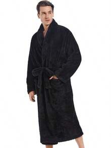Cozy Plush Fleece Robe With Pockets For Men - Dark Grey - Dark Grey - View 4