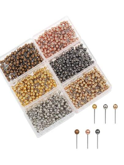 100/200pcs 0.43in Metal Color Round Ball Push Pins, Corkboard Thumbtacks, Colored Map Pins, Office Supplies