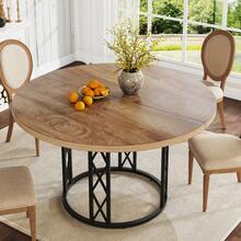 LITTLE TREE 47" Round Dining Table Seats 4, Modern Wood Grain Metal Base Rustic Table, Light Brown For Kitchen Dining Living Room (Only Table) - Brown - View 8