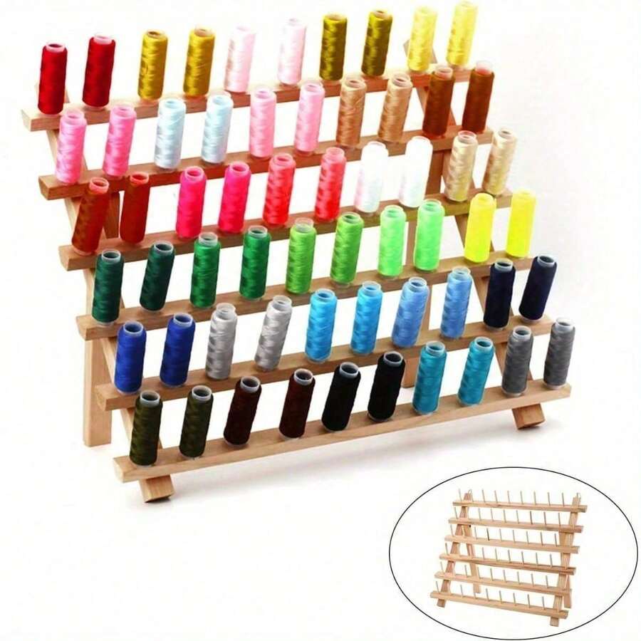 Shoze Wooden Folded Thread Rack 60 Spool Thread Wooden Storage Rack, Sewing Embroidery Bobbins Thread Organizer, Sewing Craft Tools Gift - 1pcs - View 1