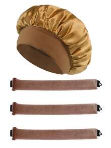 4件套卷发器套装：宽边缎面帽 + 3个免加热卷发棒。女士休闲经典纯色弹力柔软睡眠帽，浴帽，仿丝发巾，带弹力带保护头发，宽檐高弹力头带睡眠帽，户外护发帽，透气柔软睡眠帽，无需加热即可整夜卷发，3个钩状弯曲造型棒，轻松打造卷发，卷发器，卷发棒，卷发工具，无热卷发器，卷发梳，美发设备，无热波浪，旅行必备，旅行必备，发型，美发，卷发，卷发棒，卷发器，无热卷发，无热卷发，卷发器，卷发棒，卷发，卷发工具，卷发棒，卷发扩散器，头发，旅行，美发产品，美发工具，美发用品，理发师，理发配件，理发店，美发设备 - 彩色 - 查看 11