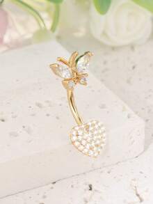 1 件朋克风格肚脐穿孔首饰，蝴蝶和心形锆石肚脐环，适合女性派对、舞蹈比赛和日常佩戴