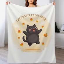 1pc Halloween Blanket Cat, Pumpkin, Cup Pattern Flannel Blanket - Perfect For Gifts In Halloween, Valentine, Easter, Christmas & Thanksgiving, All-Season Use, Ideal For Sofa, Bedroom, Office, Travel, Camping & Bedding - Style6 - View 2