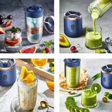 Mini licuadora portátil con batería recargable, cafetera, molinillo de alimentos con una práctica taza de café, licuadora de alimentos para bebés, fácil de limpiar y liviana, adecuada para un uso conveniente en la cocina del hogar, viajes, oficina, hogar, etc. - Azul Marino - Ver 4