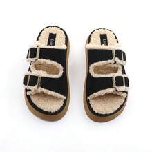 lunryet Women's Fluffy Faux Fur Slippers Comfy Open Toe Two Adjustable Band Slides With Fleece Lining And Rubber Sole Home Shoes PLUSH-1 - màu đen - Xem 15