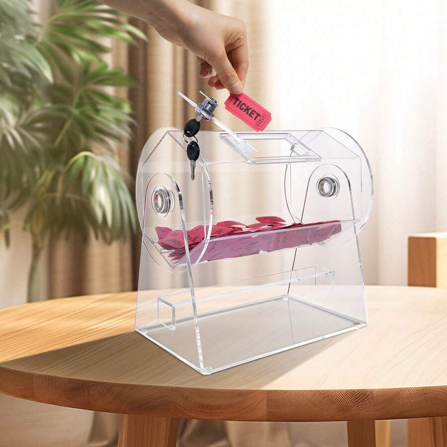 Acrylic Raffle Drum, Holds 2500 Tickets Or 100 Raffle Balls, Professional Raffle Ticket Spinning Cage With 2 Keys, Transparent Lottery Spinning Drawing, Raffle Ticket Box For Lottery Games Bingo - Transparent - View 1