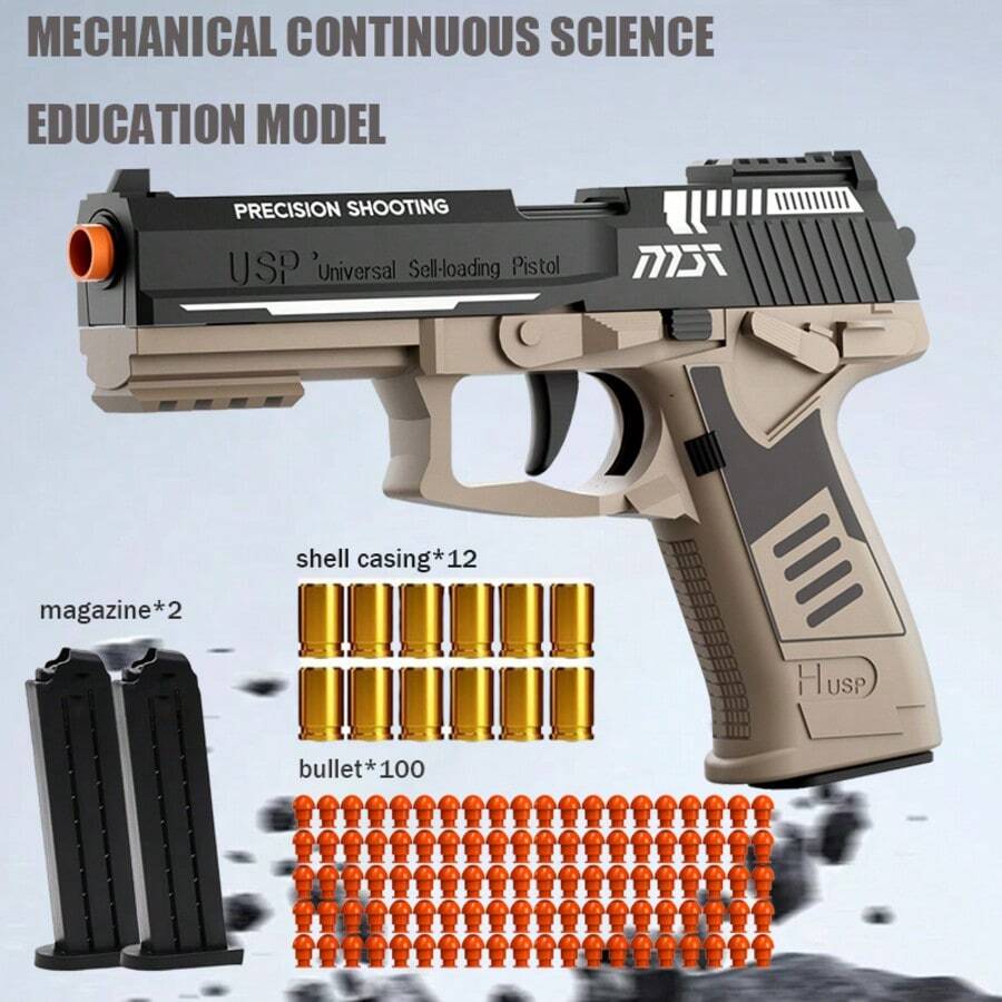 Interactive Foam Ball Blaster Toy Gun 100 Bullets, 12 Cartridge Cases And 2 Soft Cartridge Case Black Toy Pistols New Toy Shooting Guns, Outdoor Sports Shooting Games, Ideal Halloween, Christmas New Year's Day, Birthday Present - 卡其色 - 查看 1