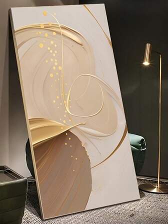 1 pieza Elegante arte de lienzo abstracto con líneas doradas, 23.62x47.24 pulgadas - Decoración moderna sin marco para sala de estar y dormitorio, paleta neutra y lujosa de beige y dorado