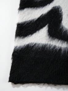 Ropa de invierno para hombres Cárdigan de cuello en V, jersey de punto de corte holgado con estampado de rayas de cebra, estilo de calle alta - Negro - Ver 8