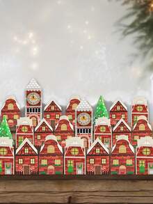 24 Stücke Weihnachts-Adventskalender Boxen - Rotes & weißes Lebkuchenhaus Design mit goldenen Uhren, Winterdorf Szene, perfekt für Feiertagspartys als Gastgeschenke & Geschenkverpackung, Weihnachtsdekoration