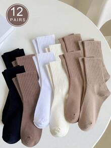 6 Pairs Assorted Solid Color Socks Set, Crew, Mid-Calf & Ankle Sports Socks, Versatile