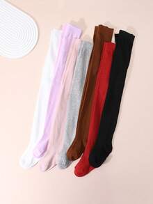 7pcs Girls' Solid Color Leggings/Tights, Suitable For Students Everyday Wear, All Seasons - Multicolor - View 4