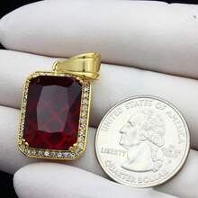 18-36"MEN Stainless Steel 3mm Silver/Gold Plated Box Chain Rhinestone Pendant - Gold+Red Gemstone - View 5