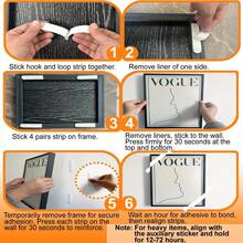 12 pares (24 piezas) de tiras para colgar cuadros sin taladrar - Ganchos de pared adhesivos doble cara, aptos para marcos y obras de arte, cinta adhesiva resistente al agua sin dejar rastro, juego de colgado de cuadros de alta resistencia, tiras para colgar cuadros sin taladrar, cinta adhesiva de doble cara para montar en la pared, apta para marcos - sin daños, resistente al agua, fácil de instalar y quitar, perfecta para la decoración del hogar