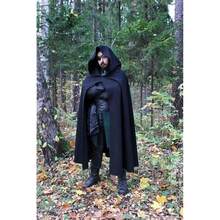 Green Medieval Hooded Cloak For Men Renaissance Wizard Themed Halloween Costumes - BrownHoodedCape - View 3