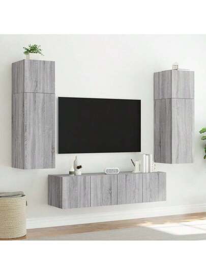 VidaXL TV Wand Units LED Pcs 80x35x31 Cm Grijs Sonoma view 5