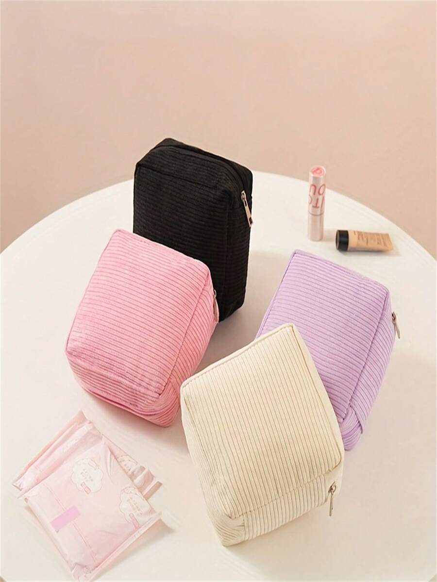 Velvet Women's Lightweight Travel Makeup Bag With Zipper Closure, Multi-Compartment Design - Suitable For Lipstick, Nail Polish, Essentials - Pink, Beige, Black, Purple, Minimalist Style Cosmetic Storage Box, Sanitary Pad Storage Box