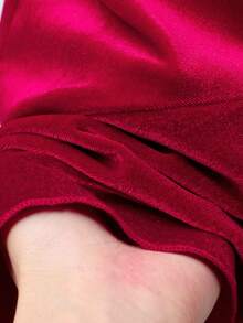 Girls' Velvet Patchwork Mesh Collar Elegant Fishtail Dress, Suitable For Spring & Autumn