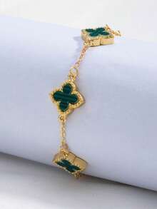 1 件时尚精致的金色幸运四叶草手链，适合日常佩戴，是送给朋友的最佳夏季礼物 - 彩色 - 查看 2