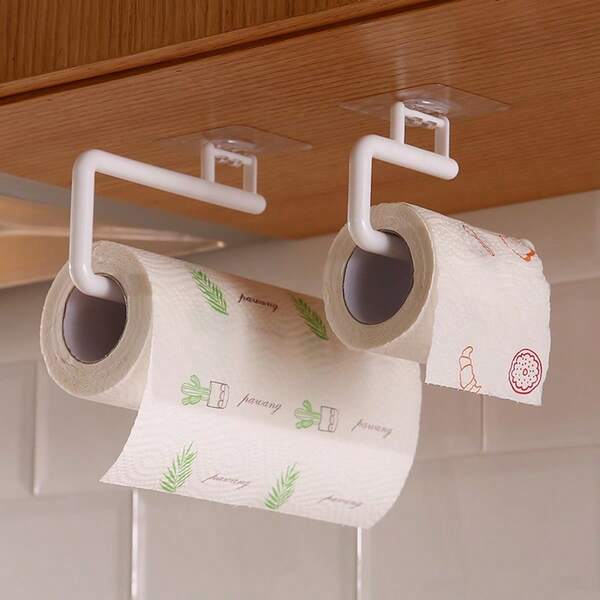 1pc,Toilet Paper Holder, Paper Roll Holder, Perforation-Free Kitchen Paper Towel Holder, Plastic Film Storage Holder, Rag Storage Holder, Toilet Towel Holder, Kitchen And Bathroom Accessories
