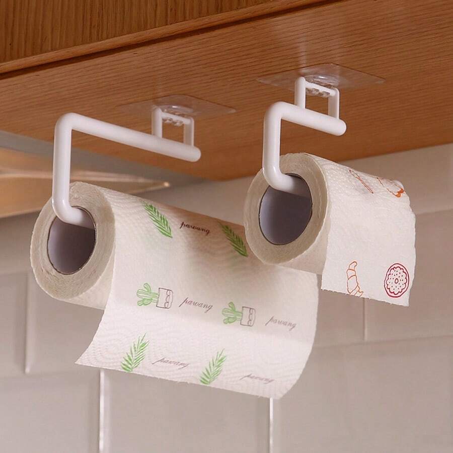 1pc,Toilet Paper Holder, Paper Roll Holder, Perforation-Free Kitchen Paper Towel Holder, Plastic Film Storage Holder, Rag Storage Holder, Toilet Towel Holder, Kitchen And Bathroom Accessories