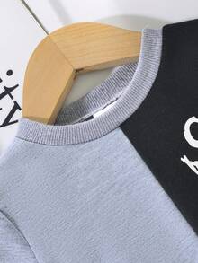 Baby Boy Fall & Winter Costume Toddler Men's Long Sleeve Letter Print Crew Neck Stitched Sweatshirt Top Pants 2pcs 6 Months - 3 Years Old - Multicolor - View 3