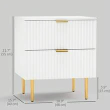 HOMCOM Nightstand, Bedside Table With 2 Drawers, Side End Table With Metal Legs For Bedroom, White - 白色 - 查看 2