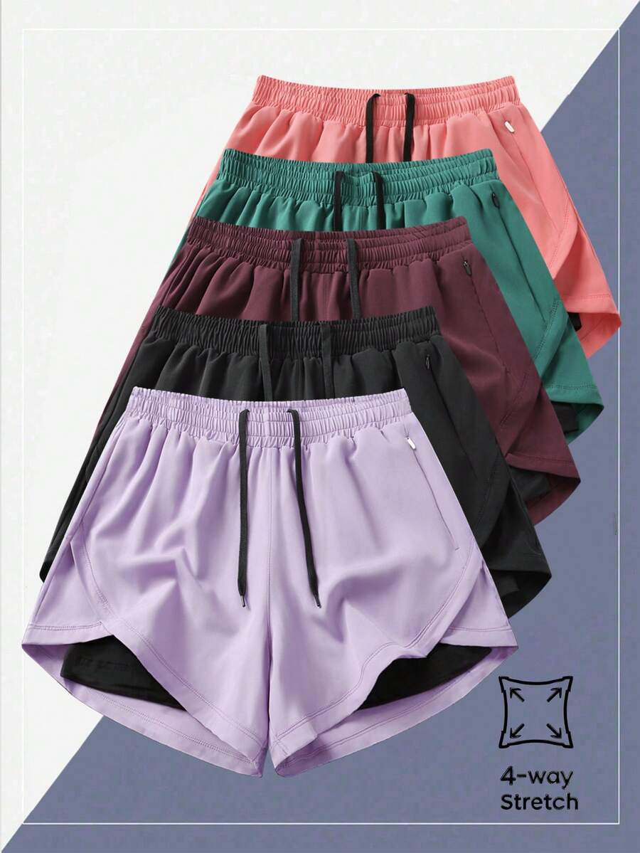 1 Quần short nữ 2 trong 1 lót màu trơn Quần thể thao 2 trong 1, Bộ đồ hai mảnh co giãn, Thích hợp cho chạy bộ, thể thao, yoga, tập thể dục vào mùa hè - Màu tím - Xem 1