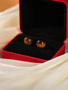 6/8/10mm Natural Stone Round Bead Stainless Steel Stud Earrings, Agate/Crystal/Faux Pearl And Other Natural Materials, Lucky Stone Healing Stone Energy Boosting, Fashion Jewelry Earrings For Women