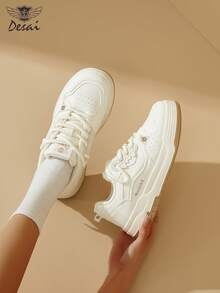 Desai Women's Fashion Niche Sneakers, Thick Sole Lace-Up Running Casual Vulcanized Shoes, New Thick Bottom Business Casual Increase Height Slimming Colorblock Sports Shoes