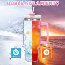 Vaso Taza Térmico Acero Inoxidable 40oz Con Calor/frí Viaje, pajita y cepillo de limpieza, taza de viaje isotérmica de acero inoxidable reutilizable con diamantes Taza isotérmica de acero inoxidable / hervidor al vacío de acero inoxidable degradado en varios colores, Vaso Thermo Termo Brillos Con Asa 40 Oz Frio O Caliente ,como regalo navideño para novias, familias - rosa rosa - Ver 11