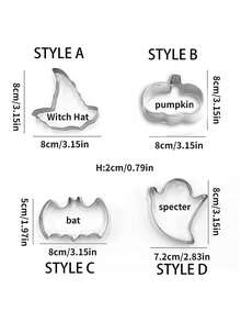 1/2/4/8 件万圣节系列不锈钢饼干模具套装，巫师帽，南瓜，蝙蝠，鬼形 DIY 烘焙模具万圣节装饰万圣节派对礼物万圣节派对用品 - 彩色 - 查看 17