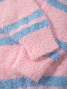 Suéter holgado de manga larga a rayas con contraste de color, de punto, informal, unisex, adecuado para primavera, otoño e invierno