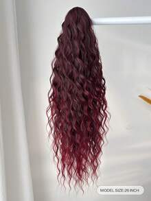 26 Inch Long Water Wave Heat Resistant Synthetic Ponytail, Daily Use Wig Hair Scrunchie For Women - Red Ombre - View 7